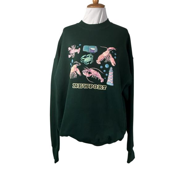 Vintage 90s Puffy Print Newport Rhode Island Green Sweatshirt XL - Picture 2 of 6